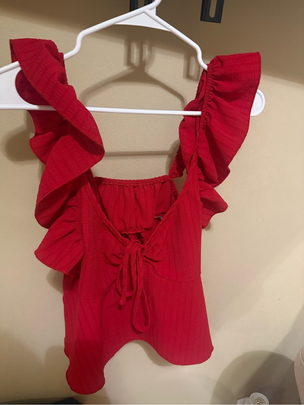 🩷Women’s Red Ruffle Tie-Front Top